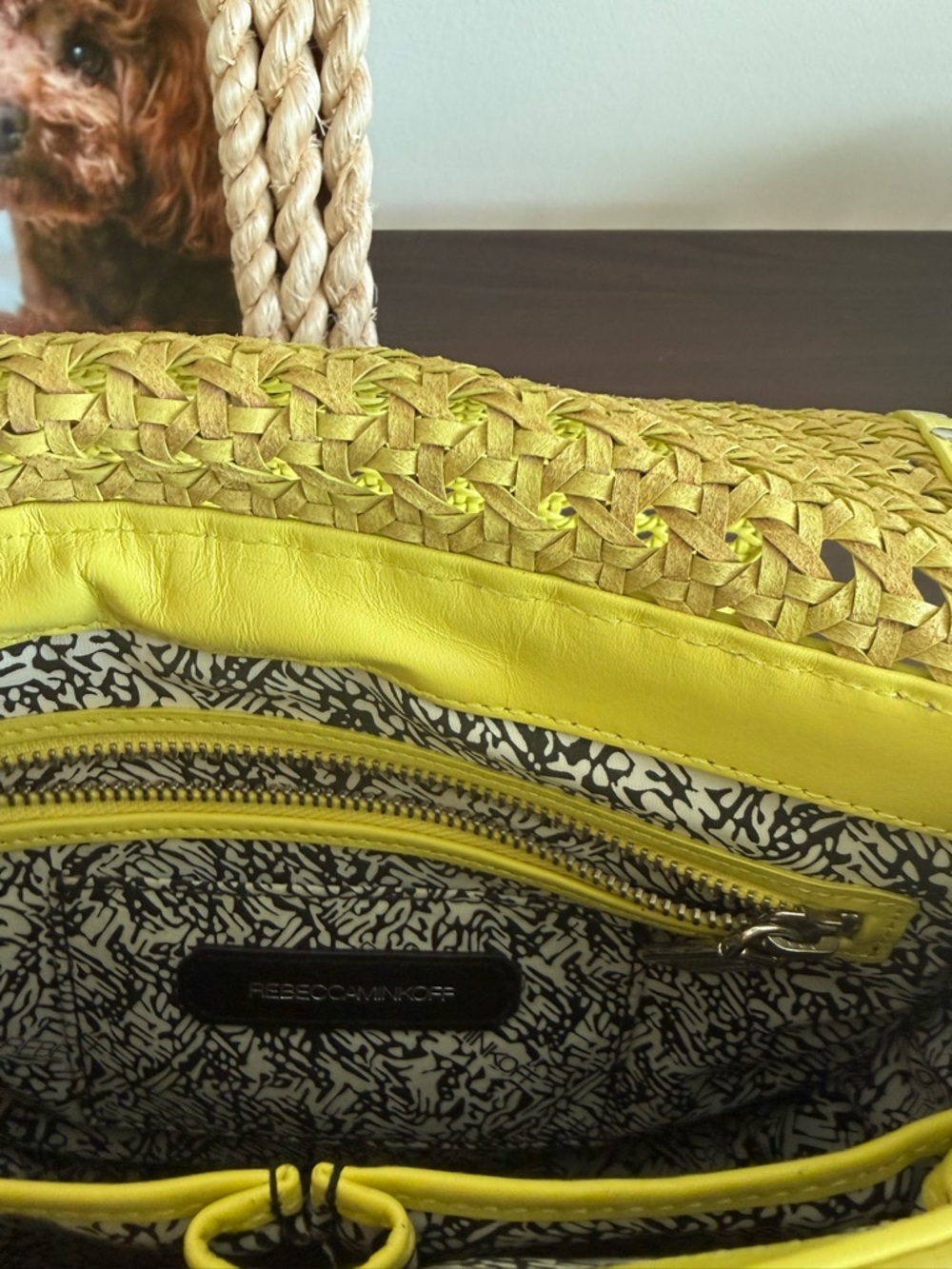 Rebecca Minkoff Neon Yellow Woven Saddle Crossbody with Silver Studs - Picture 5 of 6